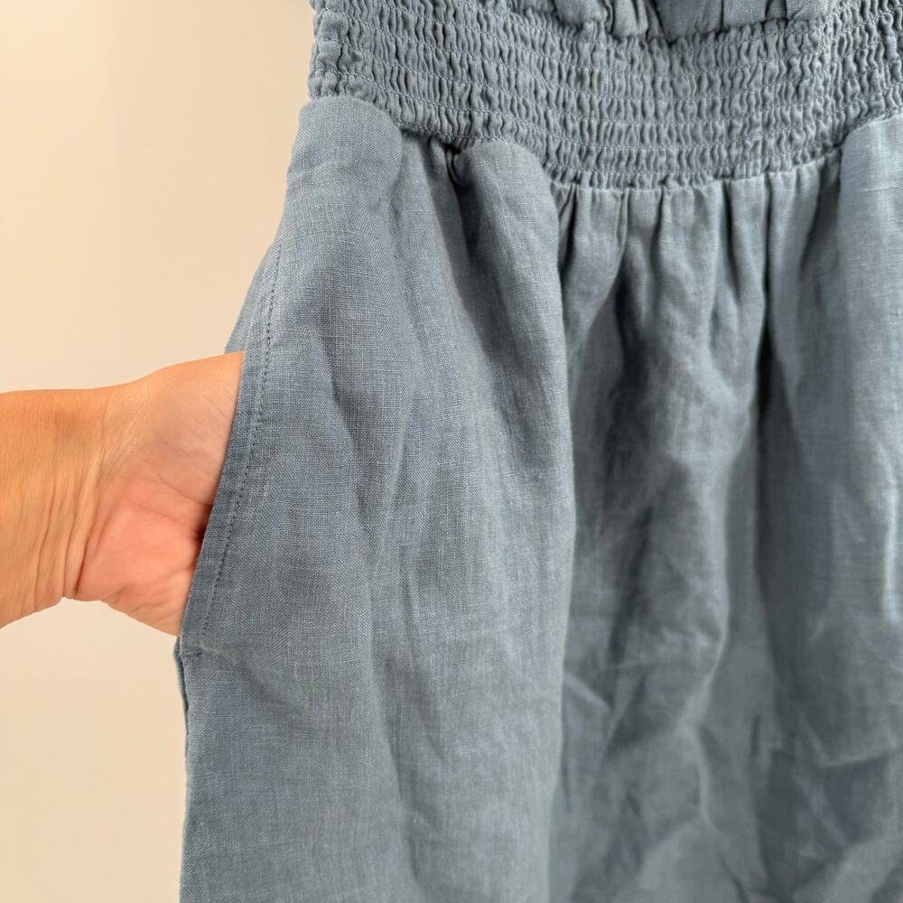 Cloth & Stone Dress Size Small NEW Anthropologie 100% Linen Mini Blue Smock NWOT - Picture 12 of 16